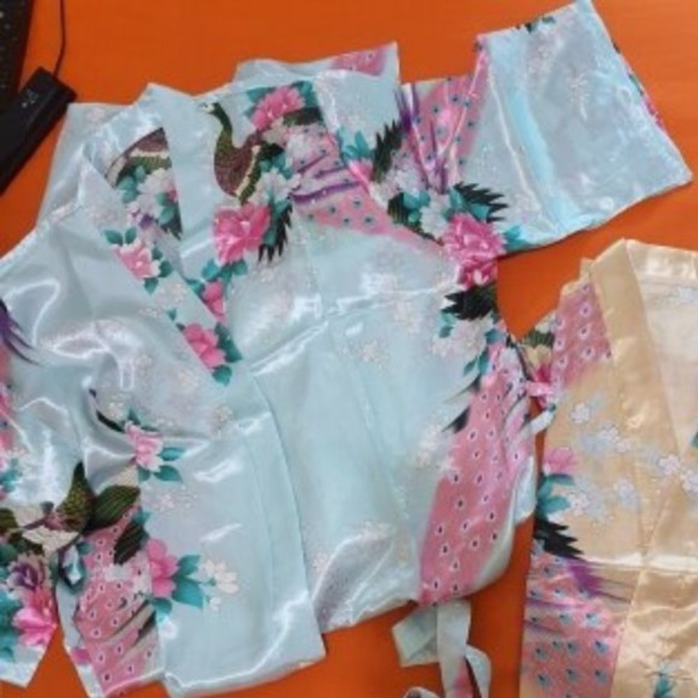 Aquamarine Dream Satin Kimono Robe - Picture 6 of 7